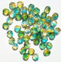 50 6mm Faceted Tri Tone Crystal, Green, & Topaz Beads